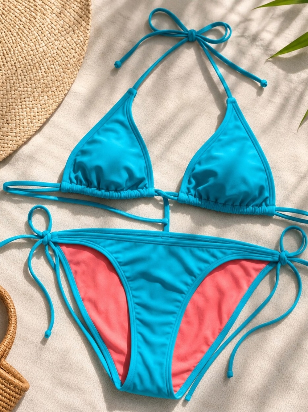 Athleta Turquoise String Bikini Set Women's Small Blue Coral Lined Swimsuit